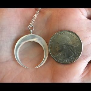 Mother of pearl crescent, sterling silver necklace